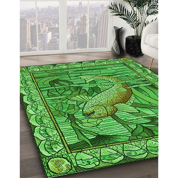 Patterned Green Rug in Family Room, pat1240grn