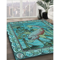 Patterned Turquoise Green Rug, pat1240lblu