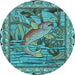 Square Patterned Turquoise Green Rug, pat1240lblu