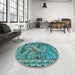 Round Patterned Turquoise Green Rug in a Office, pat1240lblu