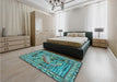 Patterned Turquoise Green Rug in a Bedroom, pat1240lblu