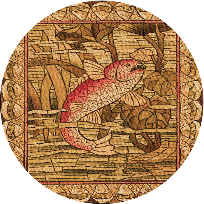 Square Patterned Saddle Brown Rug, pat1240org