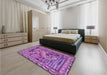 Patterned Dark Magenta Purple Rug in a Bedroom, pat1240pur