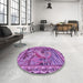 Round Patterned Dark Magenta Purple Rug in a Office, pat1240pur