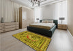 Patterned Dark Bronze Brown Rug in a Bedroom, pat1240yw