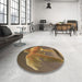 Round Patterned Cinnamon Brown Rug in a Office, pat1241brn