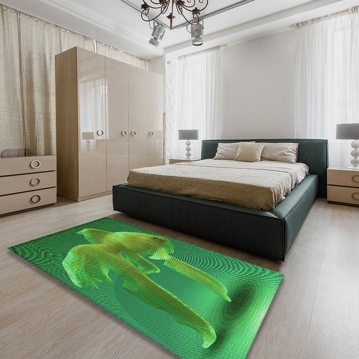 Patterned Green Rug in a Bedroom, pat1241grn