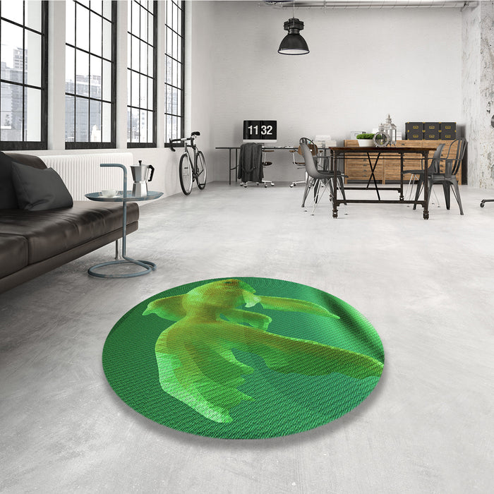 Round Patterned Green Rug in a Office, pat1241grn
