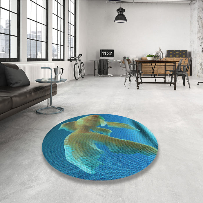 Round Patterned Blue Rug in a Office, pat1241lblu