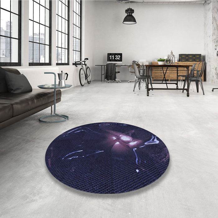 Round Patterned Night Blue Rug in a Office, pat1242blu
