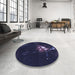 Round Patterned Night Blue Rug in a Office, pat1242blu