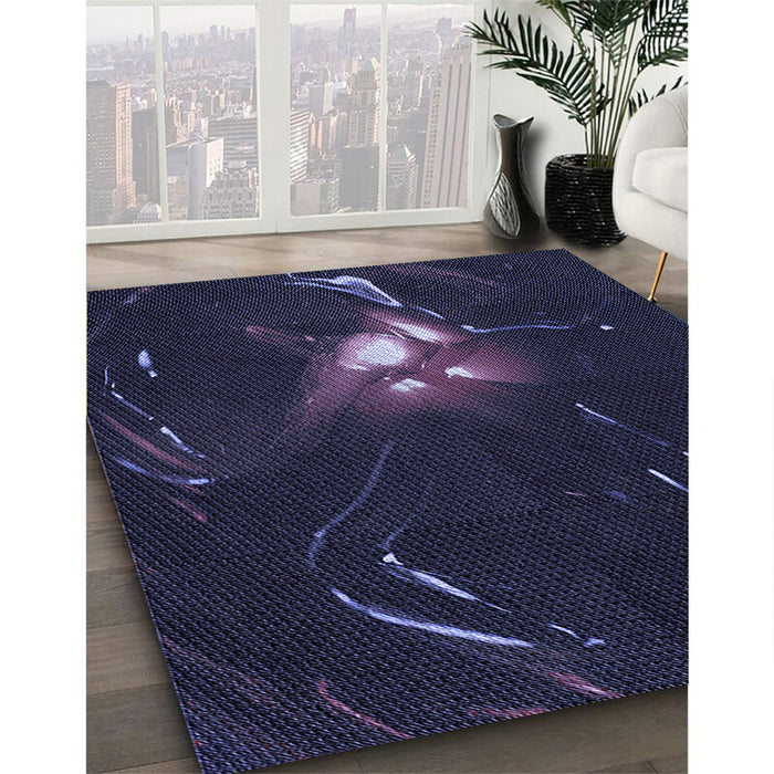 Patterned Night Blue Rug in Family Room, pat1242blu