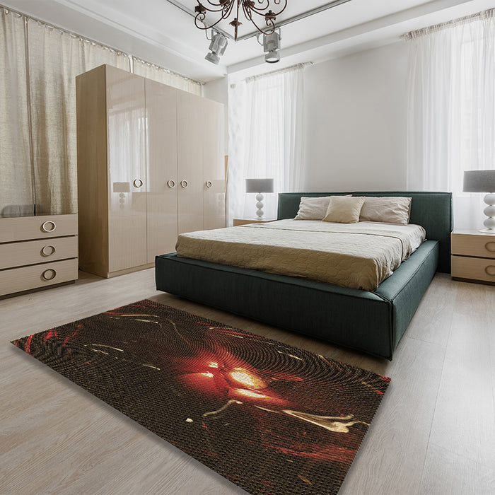 Round Machine Washable Transitional Black Brown Rug in a Office, wshpat1242brn