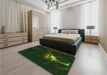 Patterned Black Rug in a Bedroom, pat1242grn