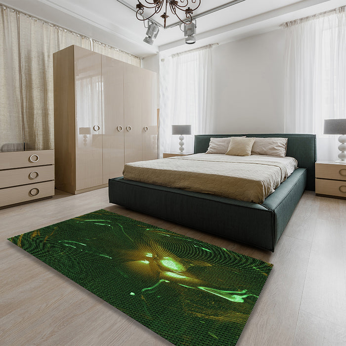 Patterned Black Rug in a Bedroom, pat1242grn