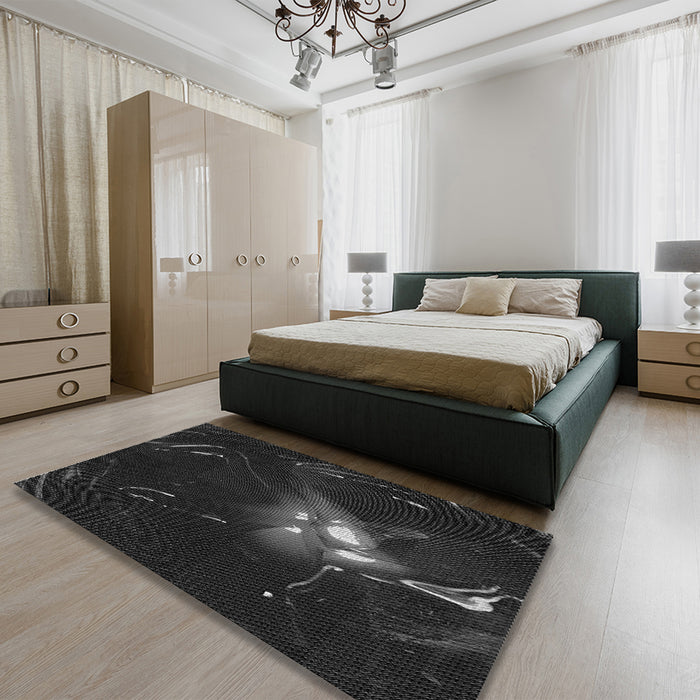 Round Machine Washable Transitional Black Rug in a Office, wshpat1242gry