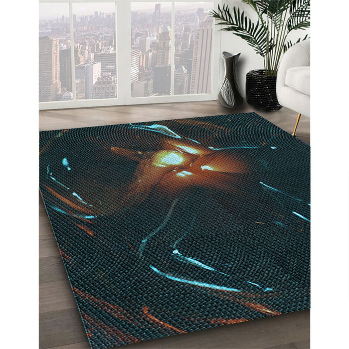 Patterned Midnight Gray Rug in Family Room, pat1242lblu