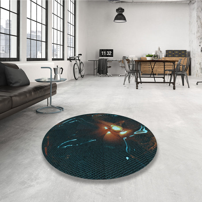Round Patterned Midnight Gray Rug in a Office, pat1242lblu