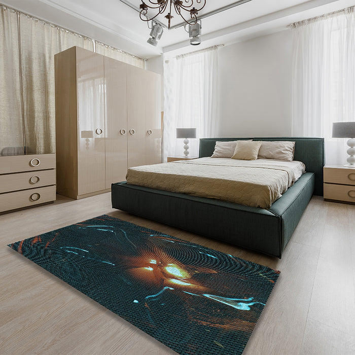 Patterned Midnight Gray Rug in a Bedroom, pat1242lblu