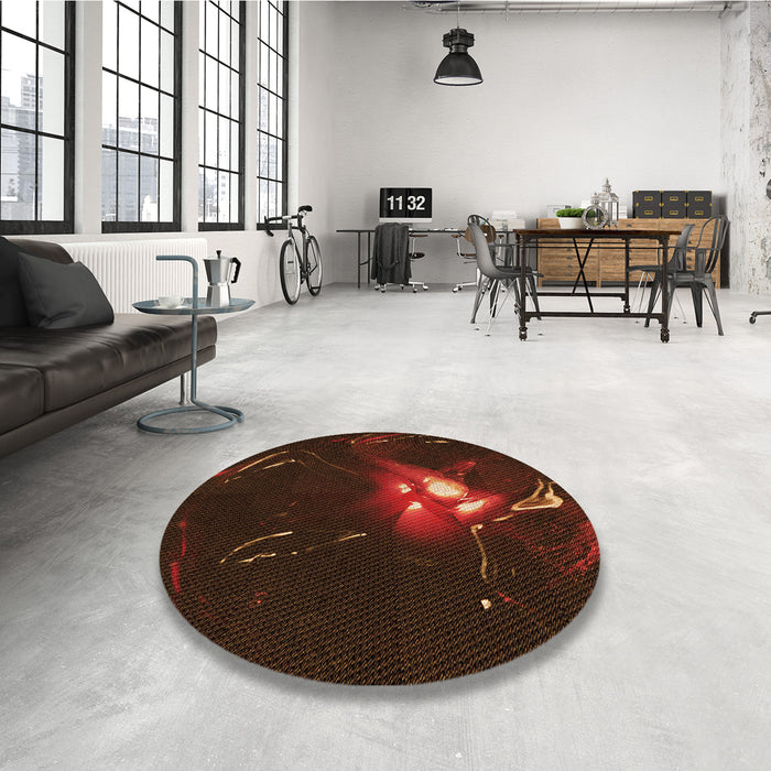 Round Patterned Red Brown Rug in a Office, pat1242org