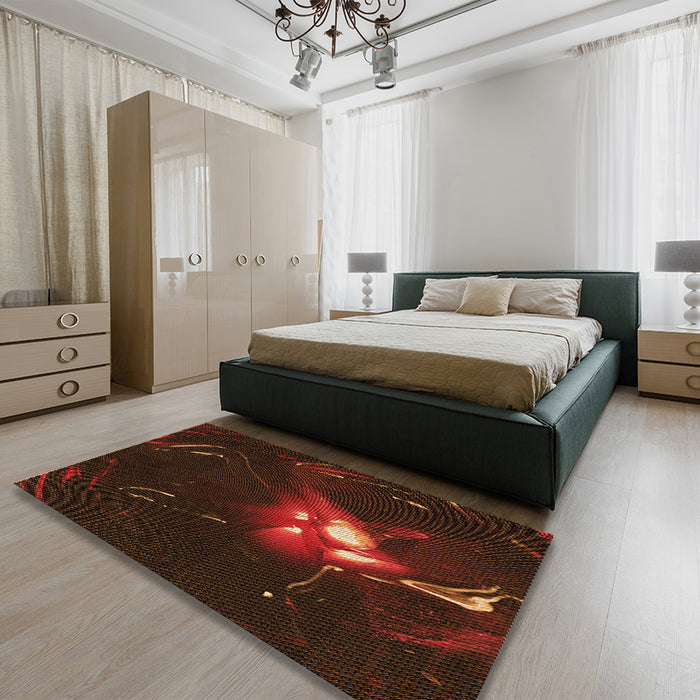 Round Machine Washable Transitional Red Brown Rug in a Office, wshpat1242org