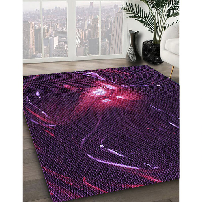 Patterned Purple Rug in Family Room, pat1242pur