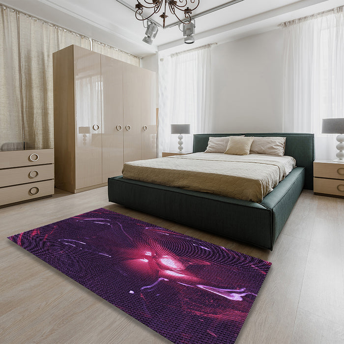 Round Machine Washable Transitional Purple Rug in a Office, wshpat1242pur