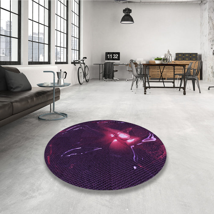 Round Patterned Purple Rug in a Office, pat1242pur