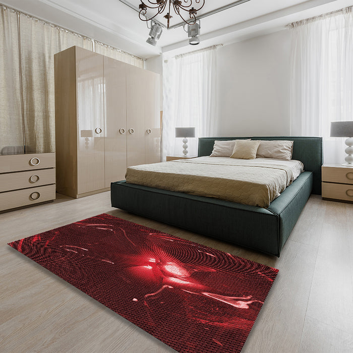 Round Machine Washable Transitional Saffron Red Rug in a Office, wshpat1242rd