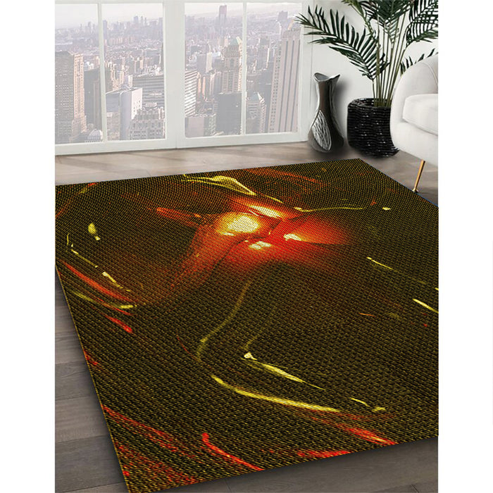 Patterned Dark Bronze Brown Rug in Family Room, pat1242yw