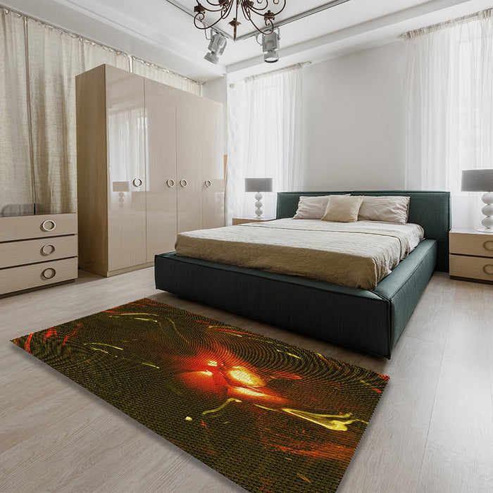 Patterned Dark Bronze Brown Rug in a Bedroom, pat1242yw