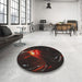 Round Machine Washable Transitional Black Brown Rug in a Office, wshpat1242