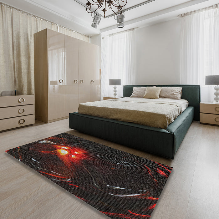 Patterned Black Brown Novelty Rug in a Bedroom, pat1242