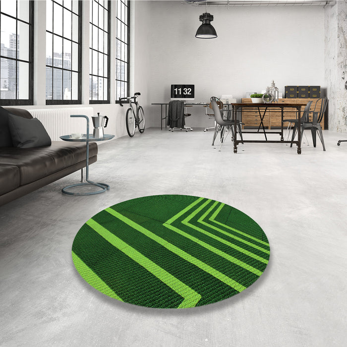 Round Patterned Deep Emerald Green Rug in a Office, pat1243grn