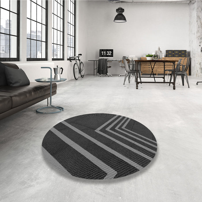 Round Patterned Charcoal Black Rug in a Office, pat1243gry