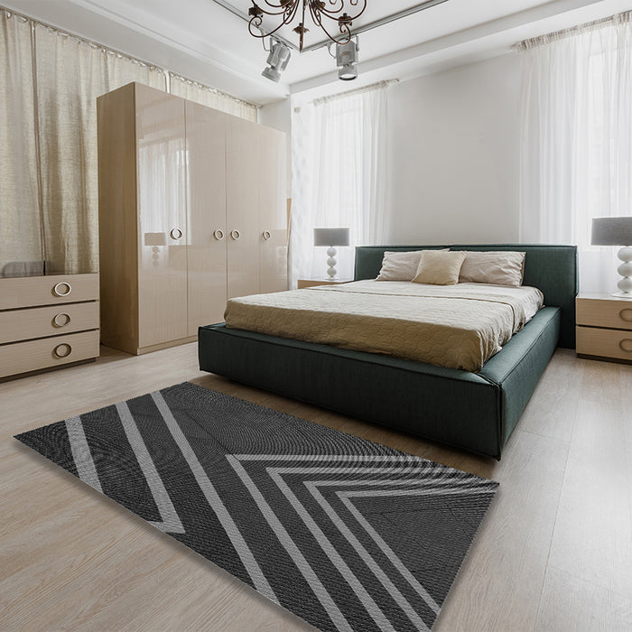 Patterned Charcoal Black Rug in a Bedroom, pat1243gry