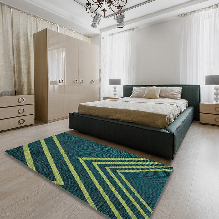 Patterned Deep Teal Green Rug in a Bedroom, pat1243lblu