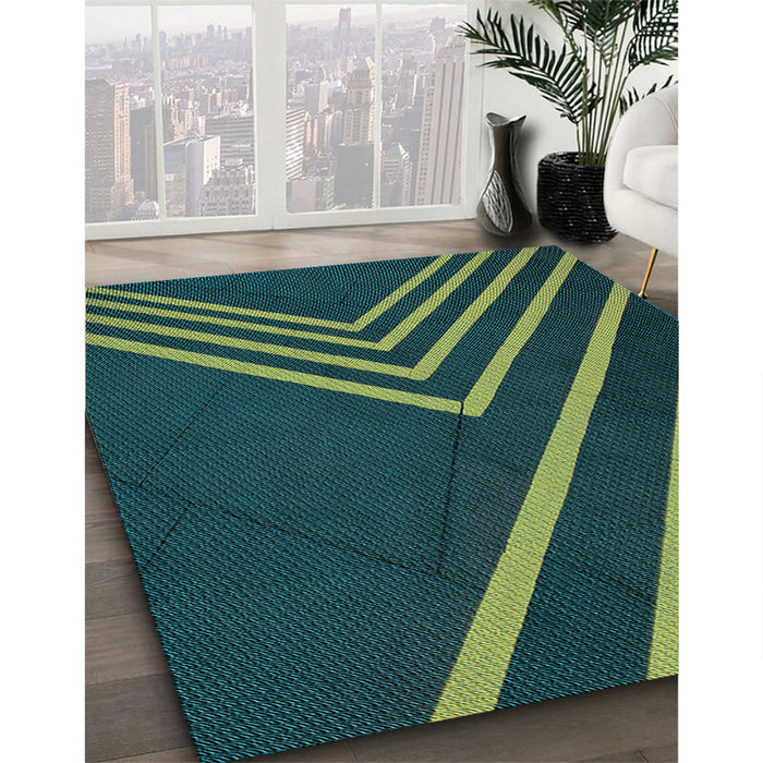 Patterned Deep Teal Green Rug in Family Room, pat1243lblu