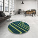 Round Patterned Deep Teal Green Rug in a Office, pat1243lblu