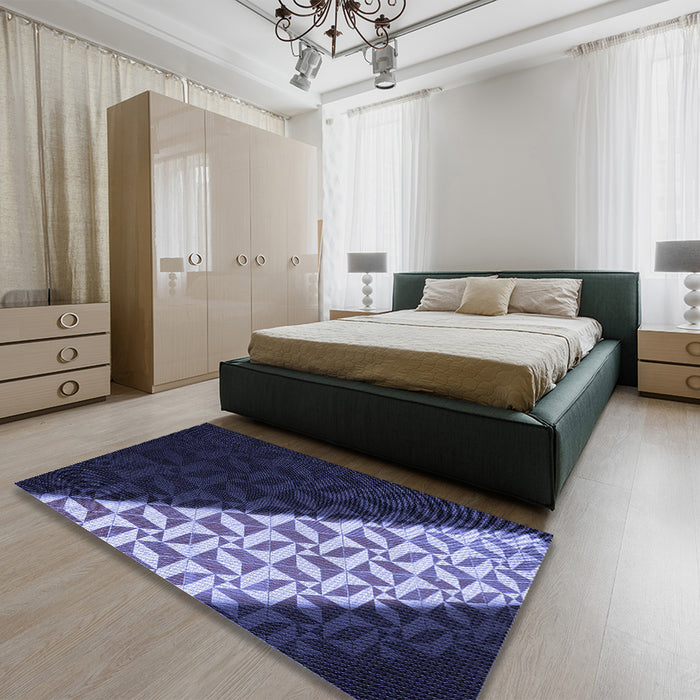 Round Machine Washable Transitional Periwinkle Purple Rug in a Office, wshpat1244blu