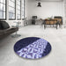Round Patterned Periwinkle Purple Rug in a Office, pat1244blu