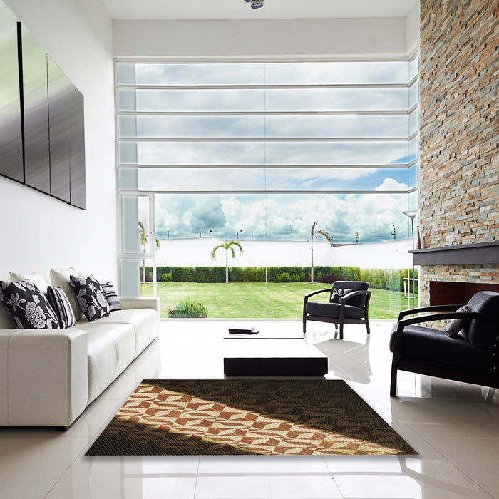 Square Patterned Copper Brown Rug in a Living Room, pat1244brn