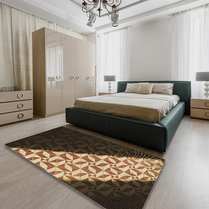 Patterned Copper Brown Rug in a Bedroom, pat1244brn