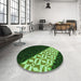 Round Patterned Dark Forest Green Rug in a Office, pat1244grn