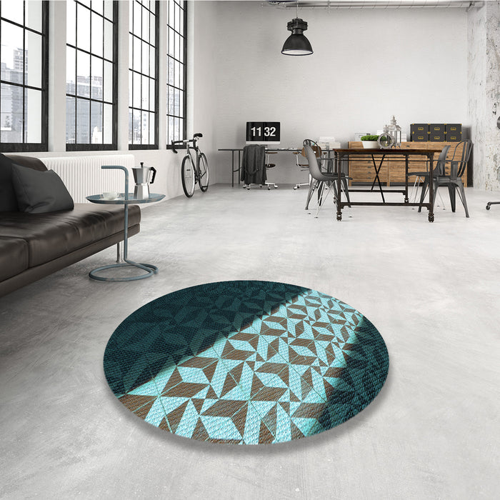 Round Patterned Deep Teal Green Rug in a Office, pat1244lblu
