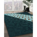 Patterned Deep Teal Green Rug in Family Room, pat1244lblu