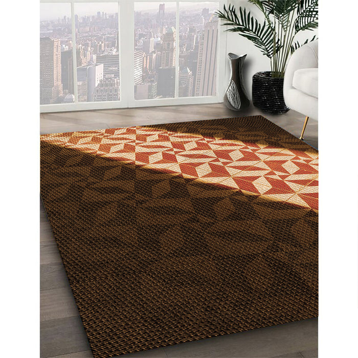 Patterned Red Rug in Family Room, pat1244org
