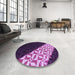 Round Patterned Dark Purple Rug in a Office, pat1244pur