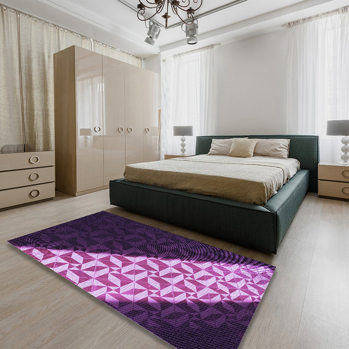 Patterned Dark Purple Rug in a Bedroom, pat1244pur
