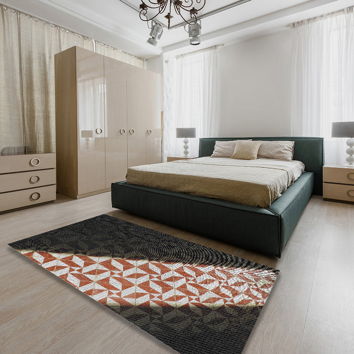 Patterned Mid Gray Novelty Rug in a Bedroom, pat1244